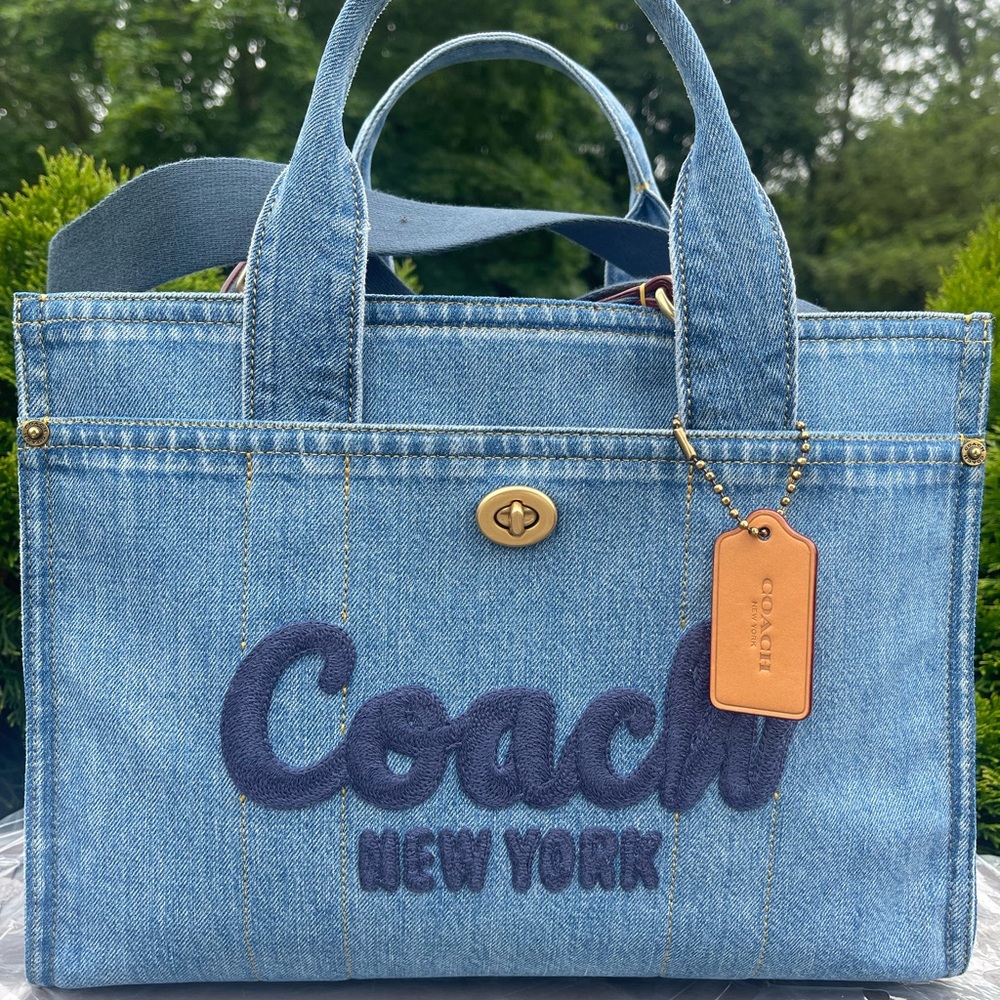 Coach Blue Denim Tote with Leather Trim